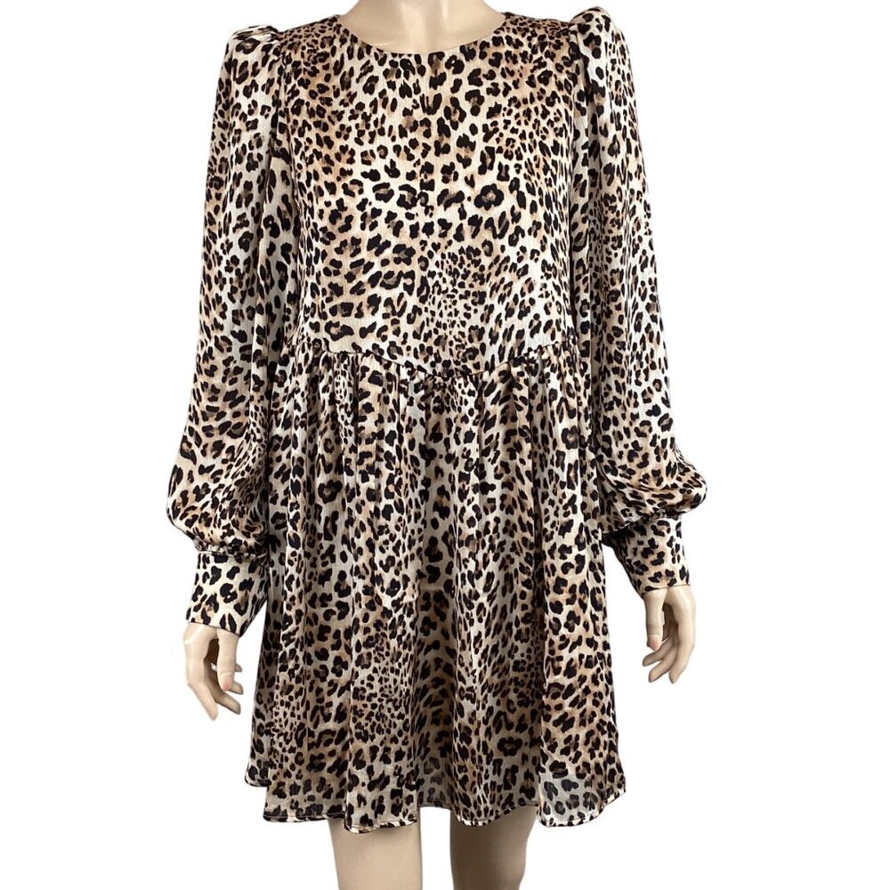 TCEC Leopard Print Long Sleeve Dress Size‎ Small Animal Lined Swing Mini
